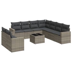 vidaXL 10 Piece Garden Sofa Set with Cushions Grey Poly Rattan
