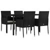 vidaXL 5 Piece Garden Dining Set with Cushions Black Poly Rattan
