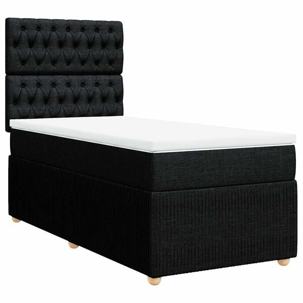 vidaXL Box Spring Bed with Mattress Black King Single Fabric