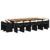 vidaXL 15 Piece Garden Dining Set with Cushions Black Poly Rattan