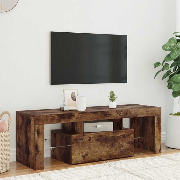 vidaXL TV Cabinet with LED Lights Smoked Oak 120x35x40 cm