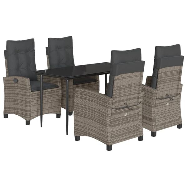 vidaXL 5 Piece Garden Dining Set with Cushions Grey Poly Rattan
