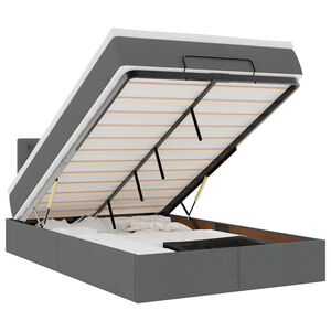 vidaXL Ottoman Bed with Mattress & LEDs Dark Grey King Single Fabric