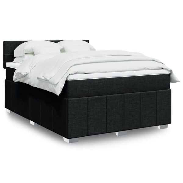 vidaXL Box Spring Bed with Mattress Black Queen Fabric