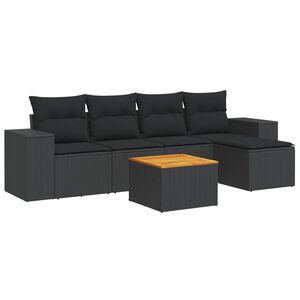vidaXL 6 Piece Garden Sofa Set with Cushions Black Poly Rattan