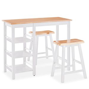 vidaXL Bar Set | White and Natural Wood | MDF, Rubberwood | Medium | Bar Set