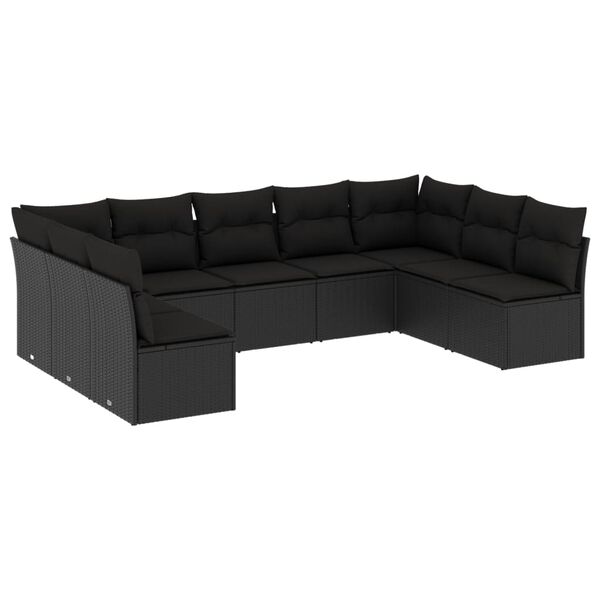 vidaXL 9 Piece Garden Sofa Set with Cushions Black Poly Rattan
