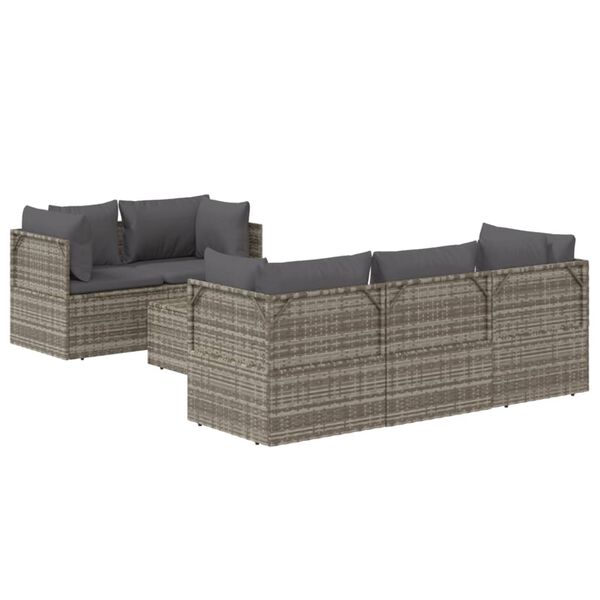 vidaXL 6 Piece Garden Lounge Set with Cushions Grey Poly Rattan