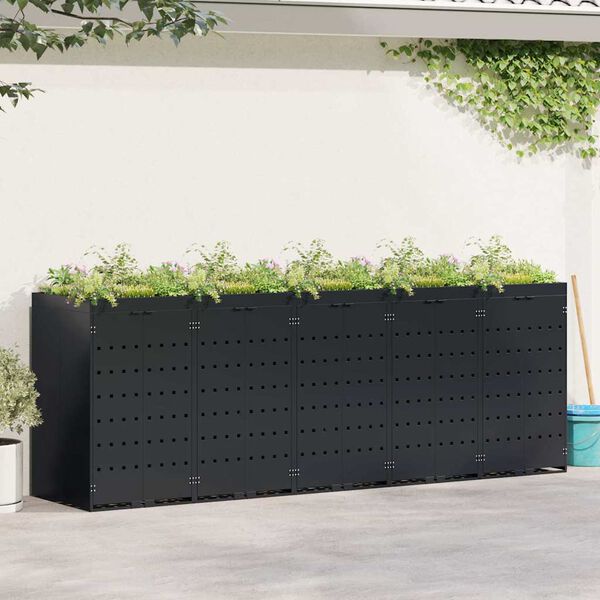 vidaXL Wheelie Bin Storage for 5 Bins Black 340 x 77.5 x 121.5 cm