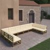 vidaXL 10 Piece Garden Lounge Set&Cushions Honey Brown Solid Pinewood