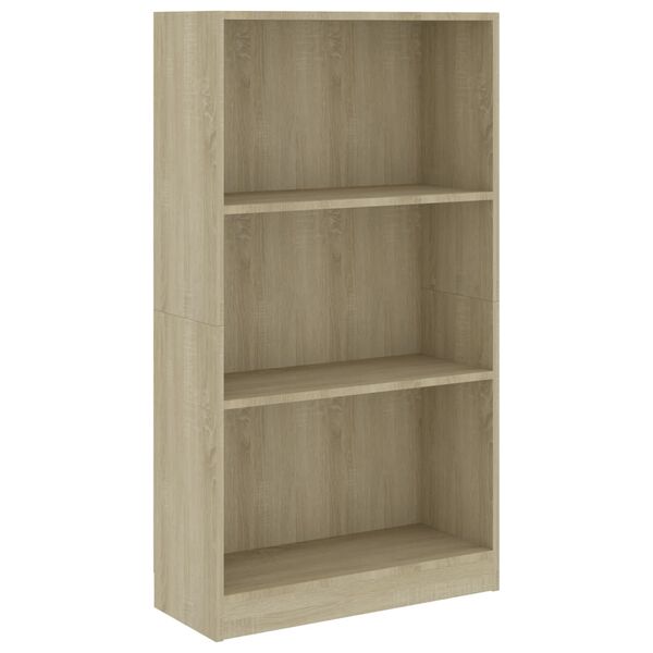 vidaXL 3-Tier Book Cabinet Sonoma Oak 60x24x109 cm Engineered Wood