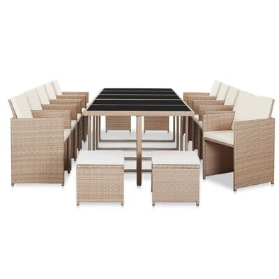 vidaXL 15 Piece Outdoor Dining Set with Cushions Poly Rattan Beige
