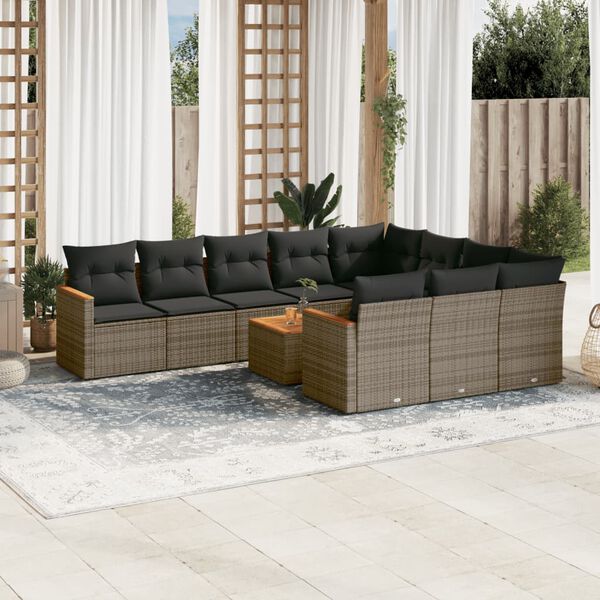 vidaXL 11 Piece Garden Sofa Set with Cushions Grey Poly Rattan