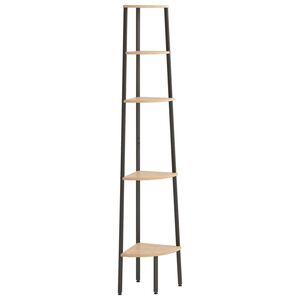vidaXL 5-Tier Corner Shelf Light Brown and Black 45,5x31,5x180 cm