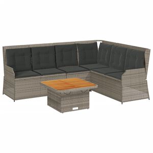 vidaXL 5 Piece Garden Lounge Set with Cushions Grey Poly Rattan
