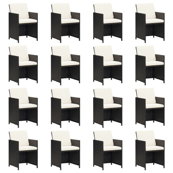 vidaXL 17 Piece Garden Dining Set with Cushions Black Poly Rattan