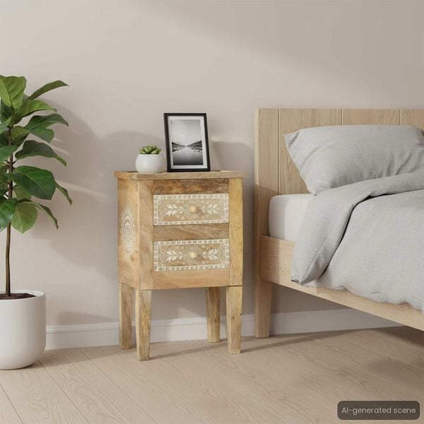 vidaXL Hand Painted bedside Cabinet 40x30x60 cm Solid Mango Wood