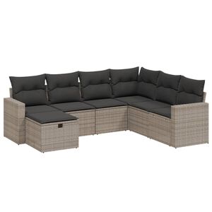 vidaXL 7 Piece Garden Sofa Set with Cushions Grey Poly Rattan