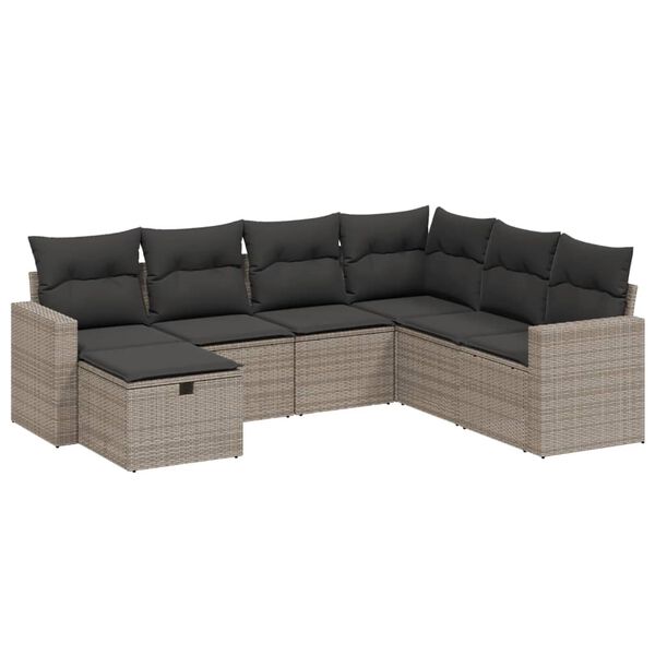 vidaXL 7 Piece Garden Sofa Set with Cushions Grey Poly Rattan