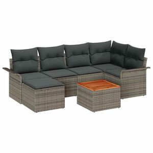 vidaXL Garden Sofa Set with Cushion 7 pcs Grey Poly Rattan