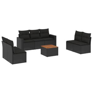 vidaXL 8 Piece Garden Sofa Set with Cushions Black Poly Rattan