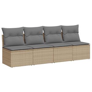 vidaXL Garden Sofa with Cushions 4-Seater Beige Poly Rattan