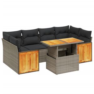 vidaXL 7 Piece Garden Sofa Set with Cushions Grey Poly Rattan
