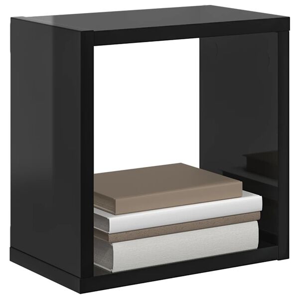 vidaXL Wall Cube Shelves 2 pcs High Gloss Black 26x15x26 cm