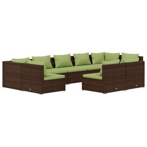 vidaXL 9 Piece Garden Lounge Set with Cushions Brown Poly Rattan