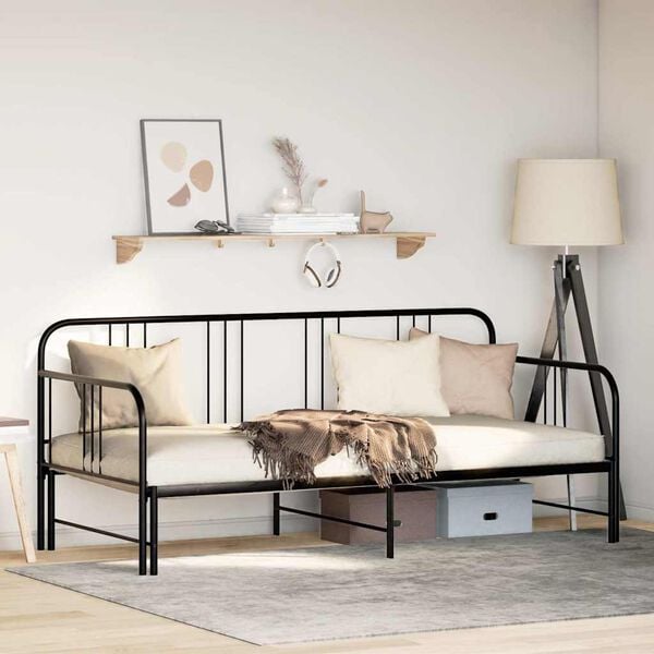 vidaXL Daybed with Trundle without Mattress Black 92x187 cm Single Metal