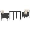 vidaXL Garden Dining Set with Cushion 3 pcs Grey Poly Rattan