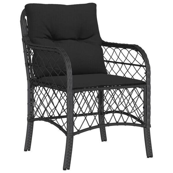vidaXL 3 Piece Bistro Set with Cushions Black Poly Rattan