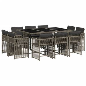 vidaXL 11 Piece Garden Dining Set with Cushions Grey Poly Rattan