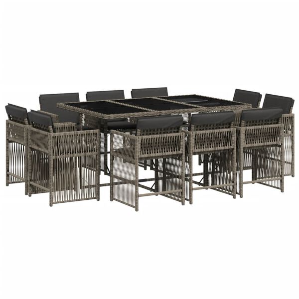 vidaXL 11 Piece Garden Dining Set with Cushions Grey Poly Rattan