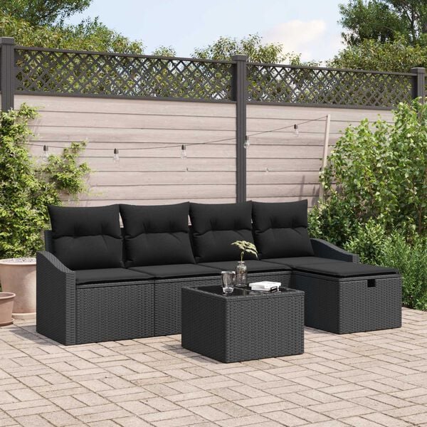 vidaXL Sofa Set with Cushion with Storage 6 pcs Black Poly Rattan