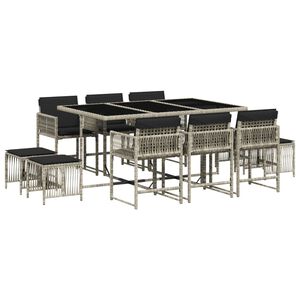 vidaXL 11 Piece Garden Dining Set with Cushions Light Grey Poly Rattan