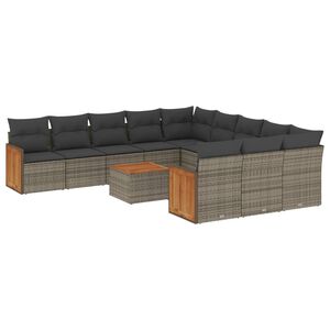 vidaXL 12 Piece Garden Sofa Set with Cushions Grey Poly Rattan