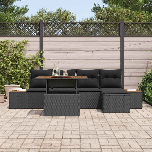 vidaXL Garden Sofa Set with Storage 6 pcs Black Poly rattan
