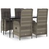 vidaXL 5 Piece Garden Dining Set with Cushions Black and Grey Poly Rattan