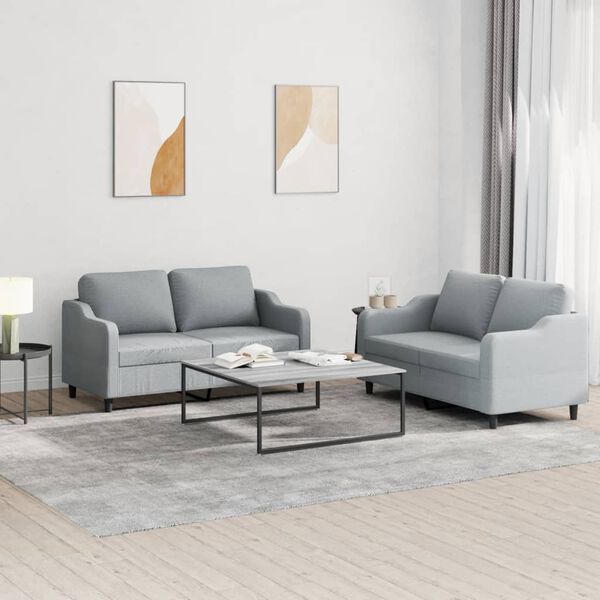 vidaXL 2 Piece Sofa Set with Cushions Light Grey Fabric