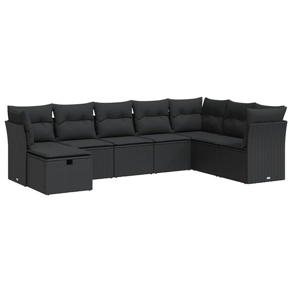 vidaXL 8 Piece Garden Sofa Set with Cushions Black Poly Rattan