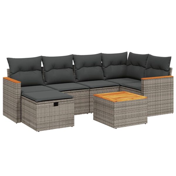 vidaXL 6 Piece Garden Sofa Set with Cushions Grey Poly Rattan