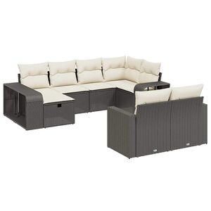 vidaXL 10 Piece Garden Sofa Set with Cushions Black Poly Rattan