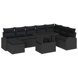 vidaXL Garden Sofa Set 9 pcs Black Poly rattan and powder-coated steel