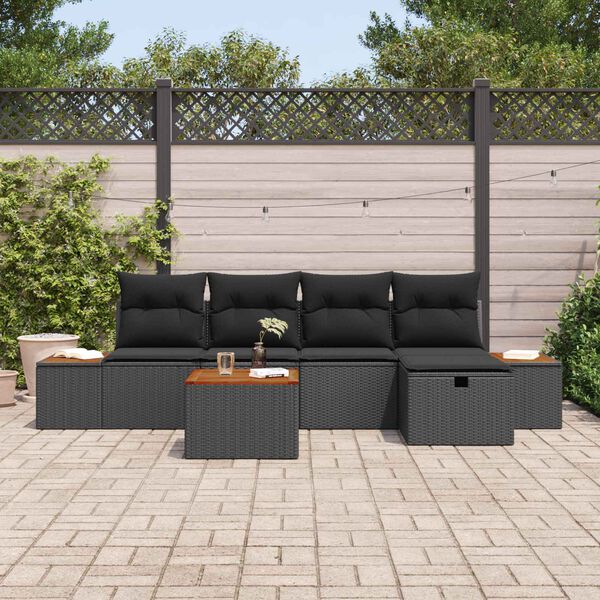 vidaXL Garden Sofa Set with Pillow 6 pcs Black Poly rattan