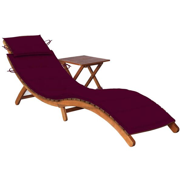 vidaXL Garden Sun Lounger with Table and Cushion Solid Acacia Wood