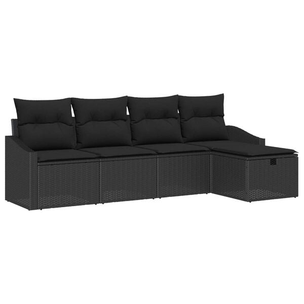 vidaXL Sofa Set with Cushion with Storage 5 pcs Black Poly Rattan