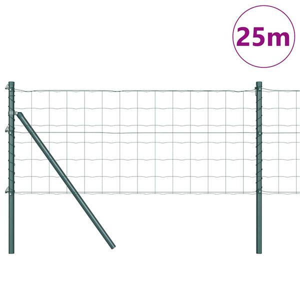 vidaXL Fence with Posts Green 0.8 x 25 m Steel