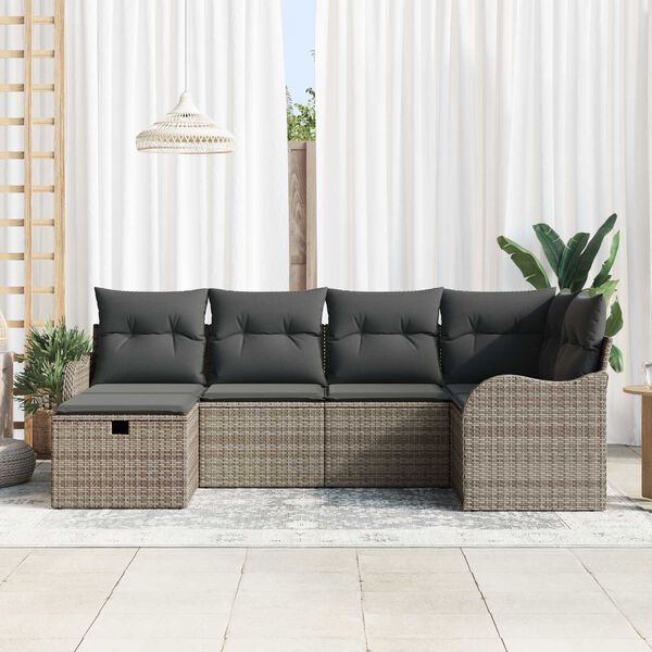 vidaXL Garden Sofa Set with Cushion Manual 6 pcs Grey Poly rattan