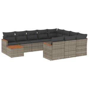 vidaXL 11 Piece Garden Sofa Set with Cushions Grey Poly Rattan